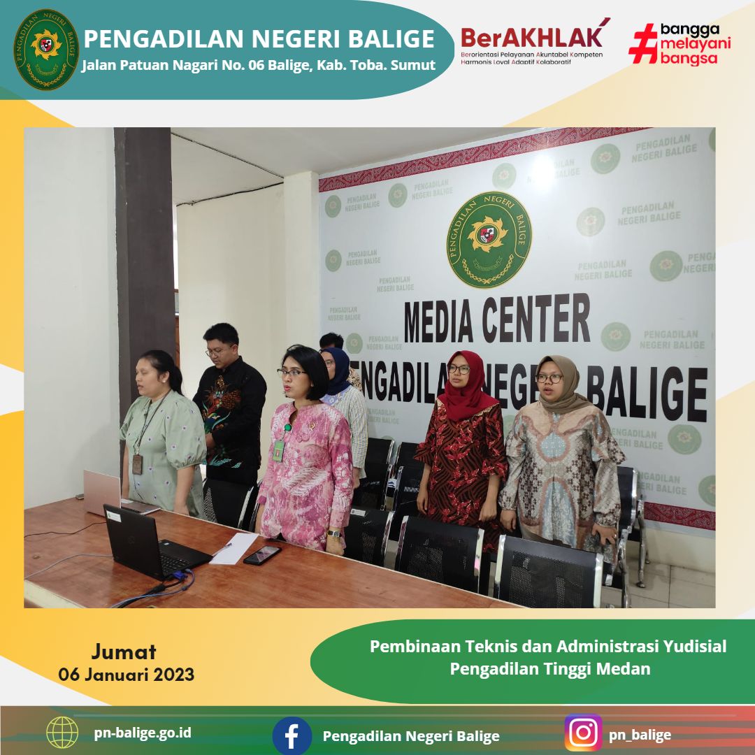 Pembinaan Teknis dan Administrasi Yudisial Pengadilan Tinggi Medan 06 Januari 2023